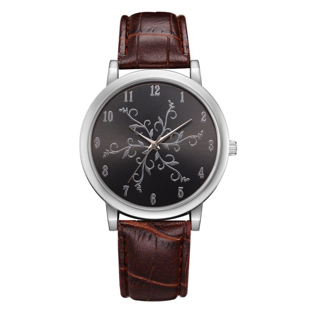 Reloj de cuarzo de aleación informal de moda para mujer, reloj de pulsera con banda de PU, relojes para niñas (marrón)
