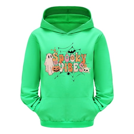 

Xijirk Child Toddler Boys Girls Halloween Long Sleeve Letter Prints Warm Hoodie Pullover Tops Kids Sweat-Green-2-3 Years