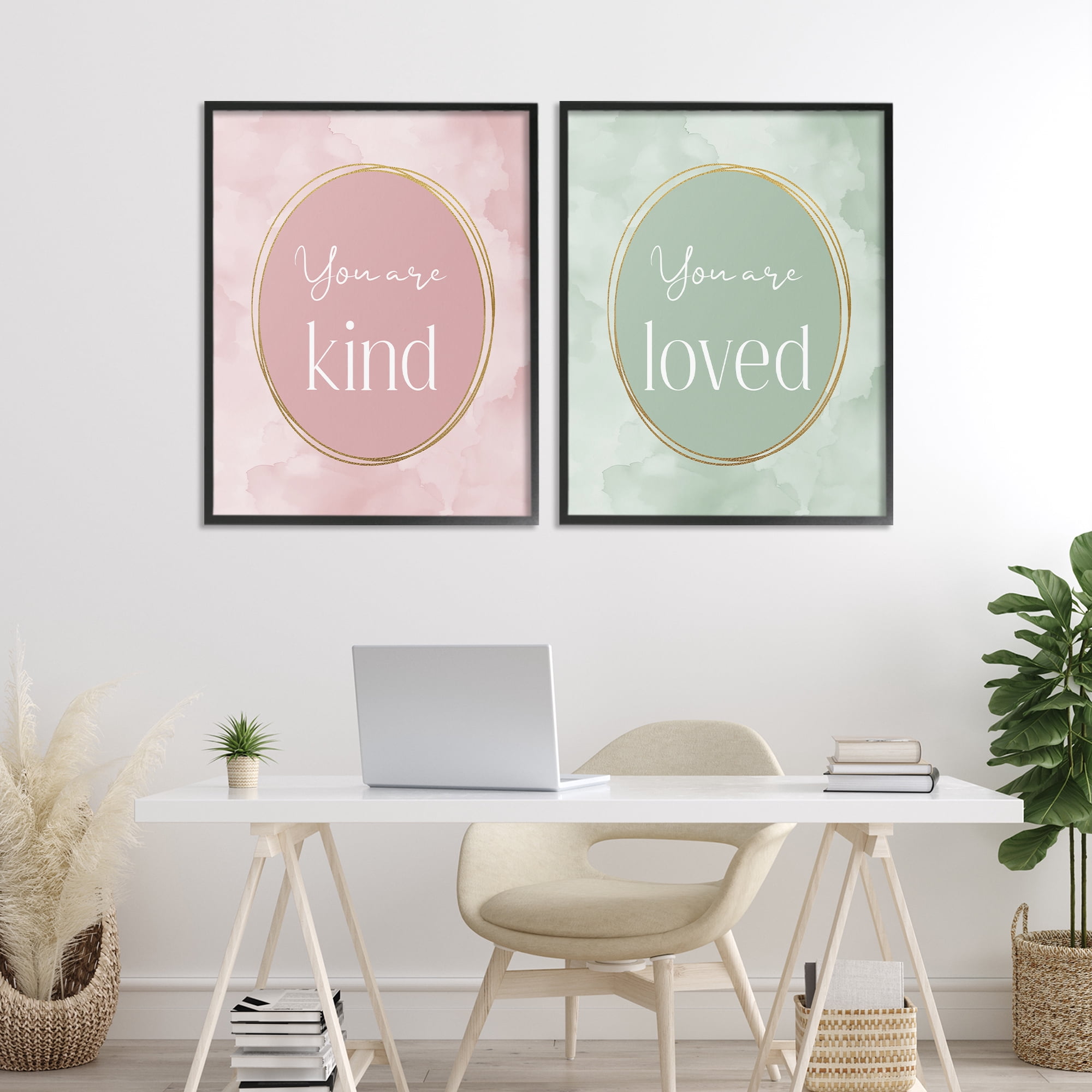 Stupell Industries Pastel Golden Affirmations 2 Piece Black Framed Giclee Art Set, design by Christine Simpson Art
