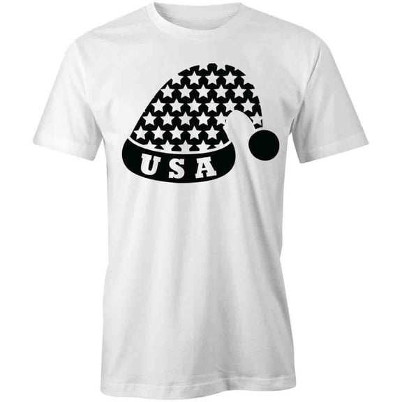 USA Christmas Hat T-Shirt | Patriotic American White Tee Gift