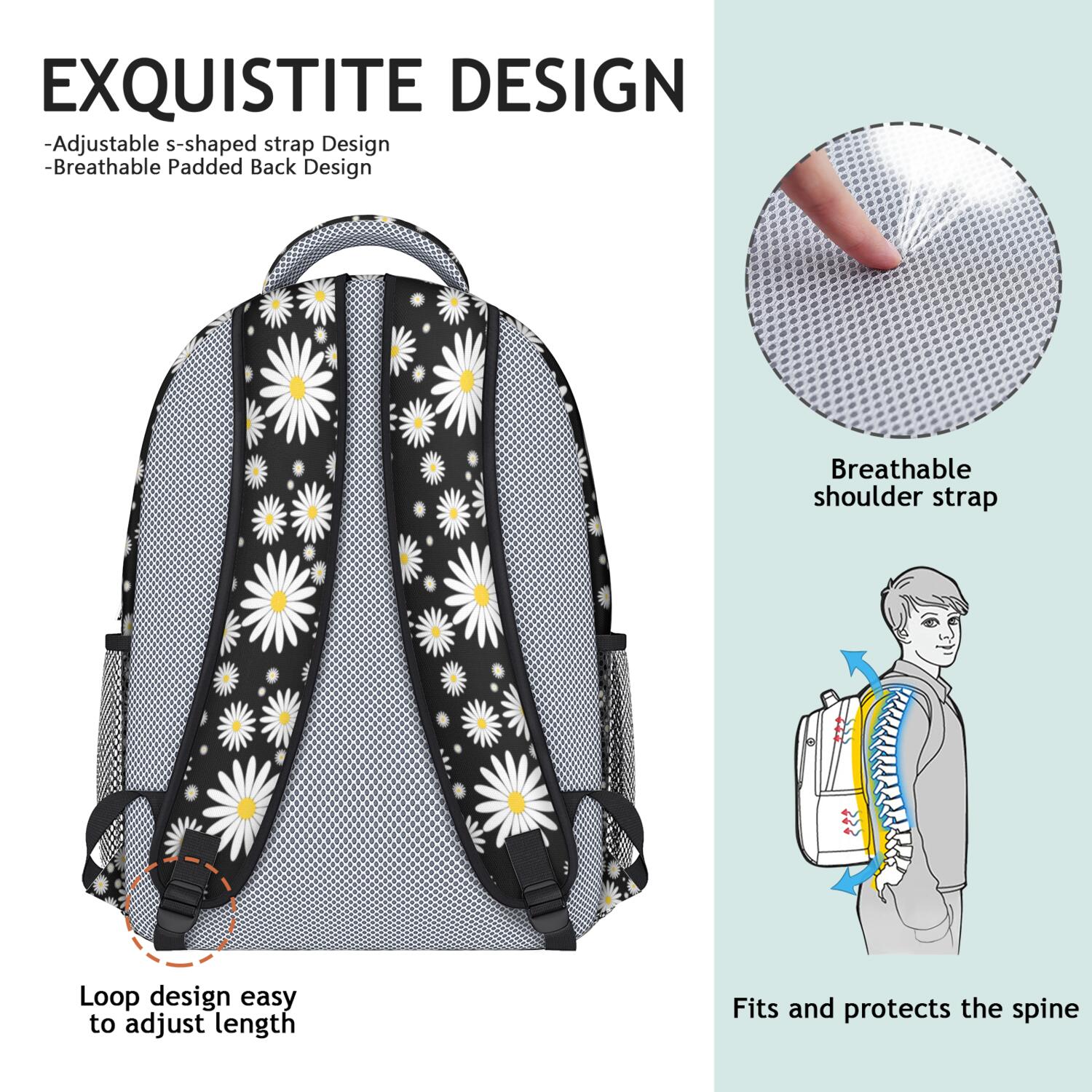 Wildflower Daisy Pattern Student Backpack - Lightweight & Stylish for Daily Commute