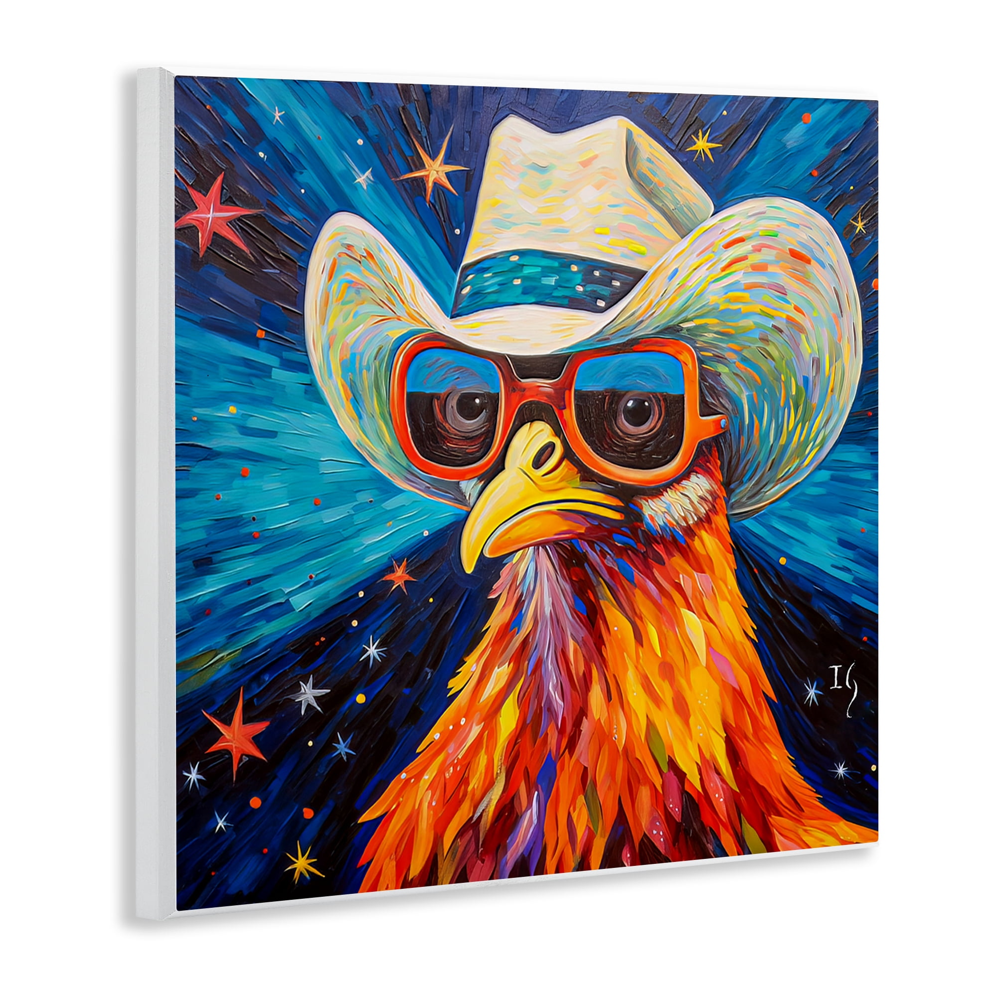 Stupell Industries Cowboy Chicken with Stars Animals & Insects Painting Unframed Art Print Wall Art, 12 x 12