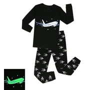 Elowel Boys Glow in the Dark Airplane 2-Piece Pajama Set, 100% Cotton