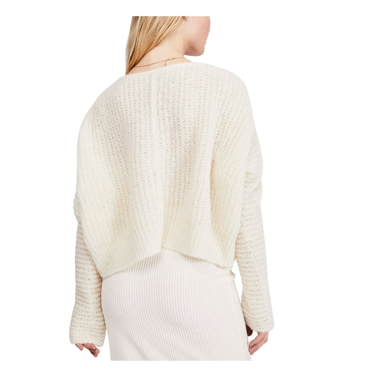 FREE PEOPLE Womens Ivory Long Sleeve V Neck Sweater Size: L