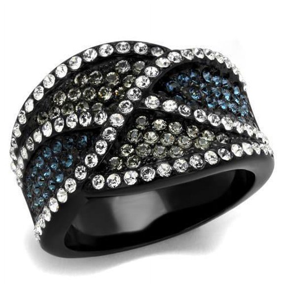 IP Black(Ion Plating) Stainless Steel Ring with Top Grade Crystal in Montana for Women Montana Stone Color Style TK2357 Size 10