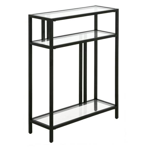 Evelyn&Zoe Cortland 22" Wide Rectangular Console Table with Glass Shelves, Blackened Bronze