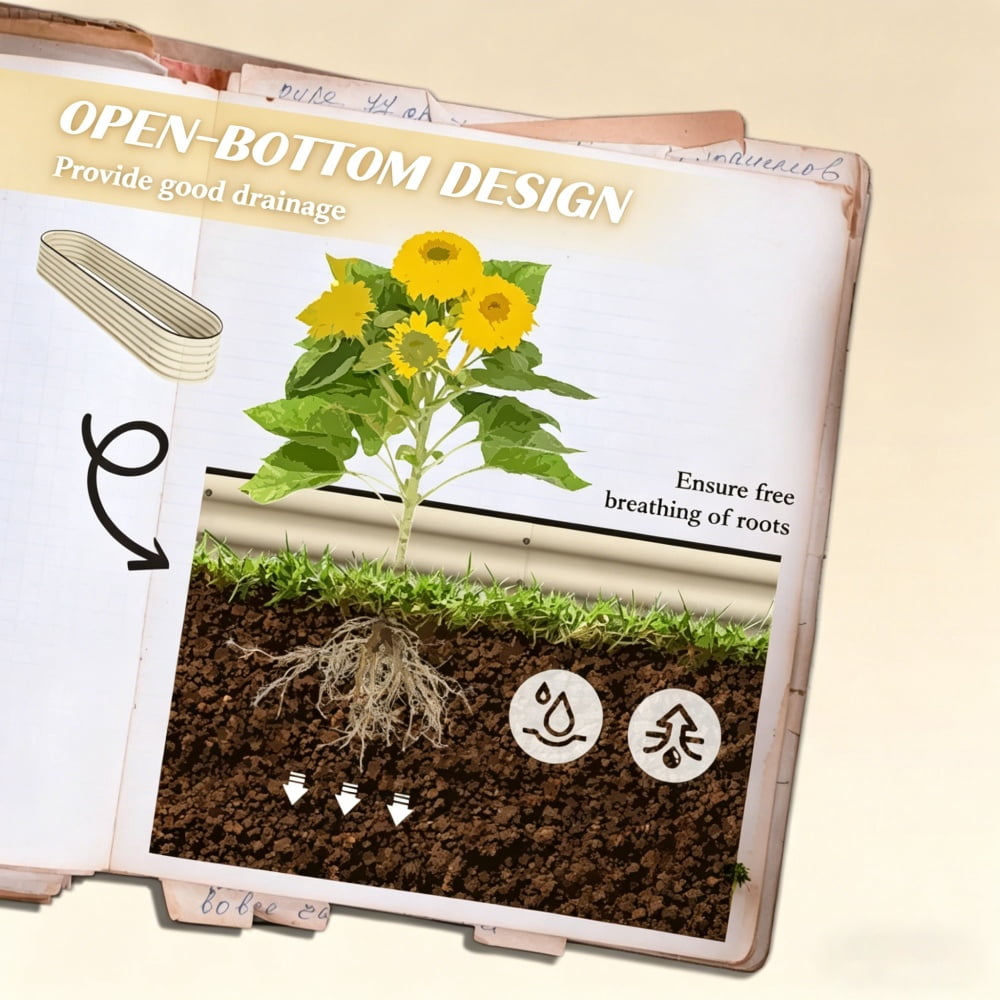 Cream Painted Galvanized Steel Raised Garden Bed, Open Bottom Planter, Modular Design with Rubber-Sealed Edges, Easy Assembly for Outdoor Gardening