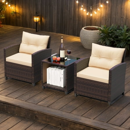 Yardi Yarda 3 Piece Patio Sofa Set, Wicker Chairs and Coffee Table with Storage, Patio Furniture Set for Outdoor as Yard, Beige