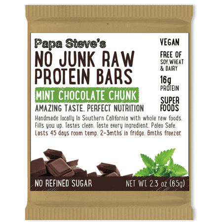 Papa Steve's No Junk Raw Vegan Protein Bars: Non GMO, Gluten Free, 100% Natural, Hand-Made Weekly - Mint Chocolate Chunk (Pack of (Best Natural Protein Bars)