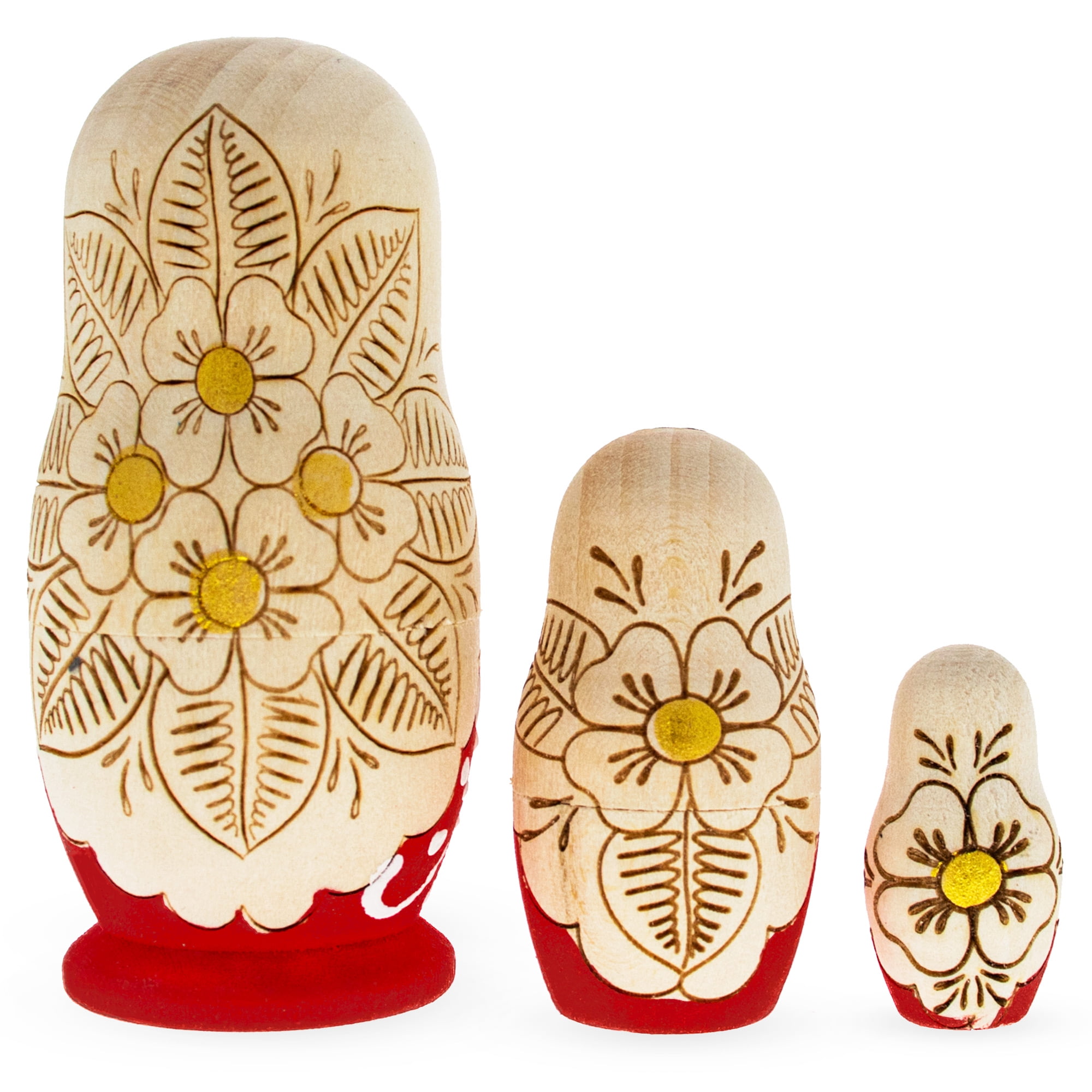 BestPysanky Set of 3 Pieces Blue Woodburning Style Matryoshka Russian Wooden Nesting Dolls 