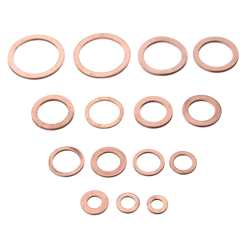 150 Pcs 15 Sizes Copper Crush Washers Seal Flat Ring For Fuel Hydraulic Fittings