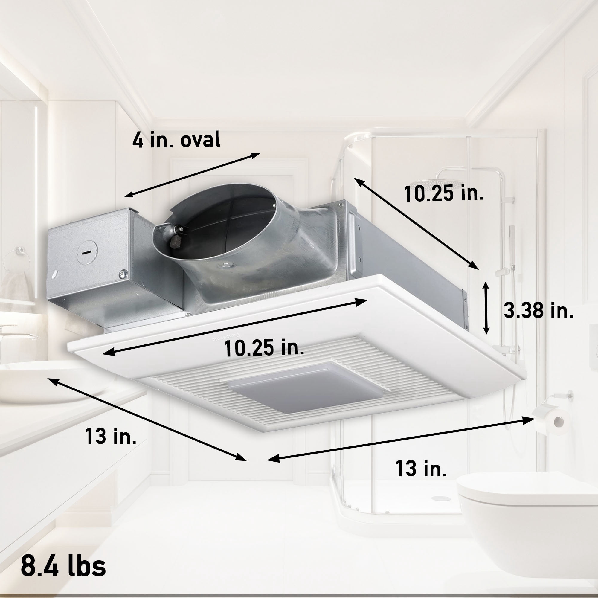 Panasonic WhisperValue Ceiling/Wall Mount Bathroom Exhaust Fan with Dimmable LED Light, 50-80-100 CFM, FV-0510VSL1