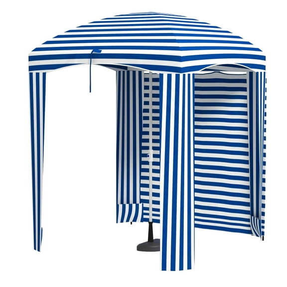 Beach Umbrella 5.8' Cabana, Blue White Stripe, Portable Sun Shelter with Vented Windows & Carry Bag