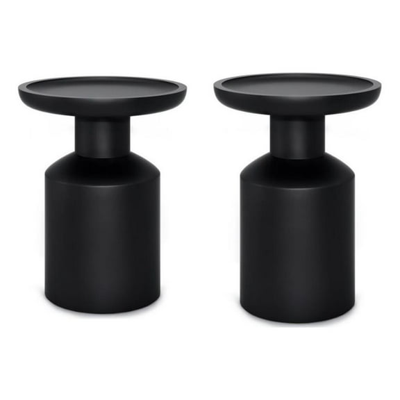 Home Square 2-Piece Wood 16 " Round Boho Wooden Accent Table Set in Black