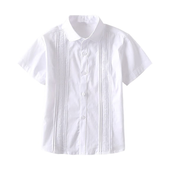 KPOPLK Girls Shirt Short Sleeve Button Up Top Kids School Uniform Cotton Collared Dress Blouse Size 9-10 Years,White