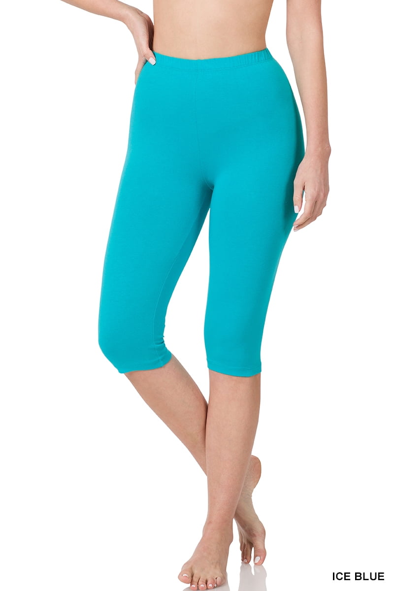 Womens Solid Capri Length Leggings Cotton Knee Soft Yoga Pants Regular Plus Size 
