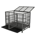 thumbnail image 5 of Veryke 42" Dog Crate, Heavy Duty Large Pet Dog Kennel for Small / Large Dogs, Metal Pet Playpen Dog Cage w/ Tray Wheels, Black, Flat Roof, 5 of 7