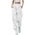 thumbnail image 1 of Pantalones deportivos de mujer con cordón, color liso y bajos fruncidos - Pantalones informales para hacer ejercicio/uso diario - Poliéster - Tallas S-XXXL, 1 of 3