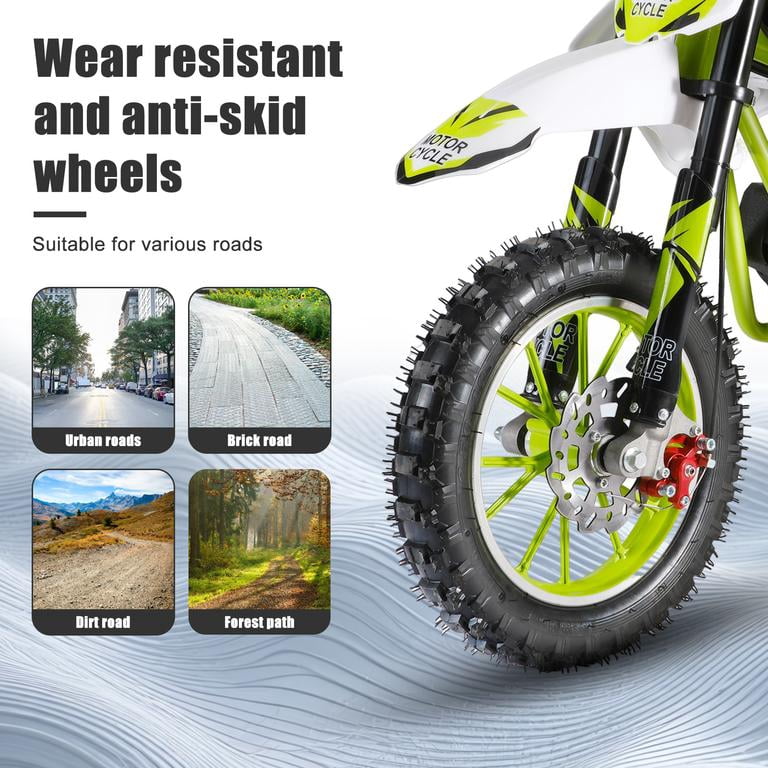Dirt Bikes 49cc 2-Stroke, Dirt Bike for Kids Pull Start Off-Road Motorcycle 30KM/H Shock Absorption Green