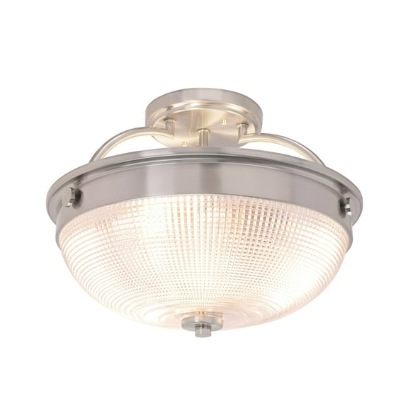 Aspen Creative 63501 Three-Light Semi Flush Mount Ceiling Light Fixture, Transitional Design in Brushed Nickel Finish, Patterned Glass Shade, 12 3/4" Diameter