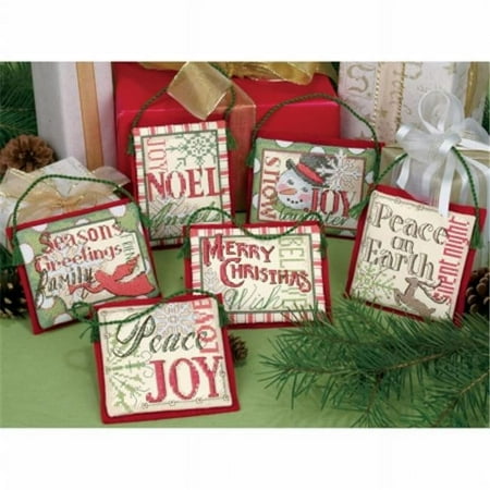 UPC: 0088677088279 | Dimensions  Christmas Sayings  Ornaments Counted Cross Stitch Kit  Up To 4   Set of 6