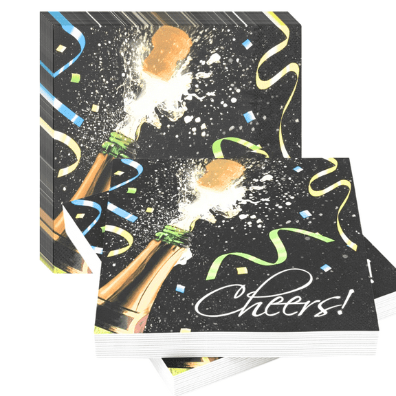 New Year Beverage Napkins, 3 Packs, 48 Count, 3-Ply Paper, Disposable Cocktail Napkins for New Year’s Eve Parties & Drinks