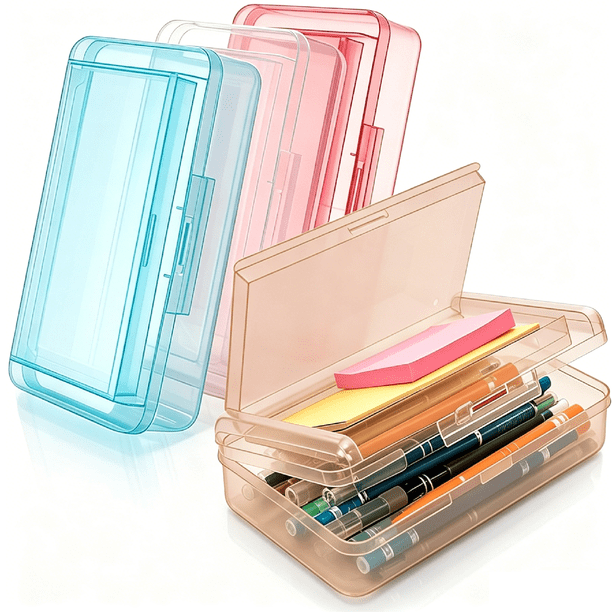Yhmxh Estuche para lápices de doble capa, estuche rígido de plástico para bolígrafos con tapa a presión, caja de almacenamiento transparente de gran capacidad para crayones, organizador apilable pa
