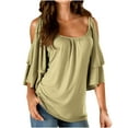 thumbnail image 1 of Bigersell Womens T Shirts Casual Women's Summer Printed Short Sleeve Strappy Cold Shoulder T-Shirt Tops Blouses Big & Tall Button-Down V-Neck Short Sleeve Blouses and Tops Style B43127, Army Green M, 1 of 5