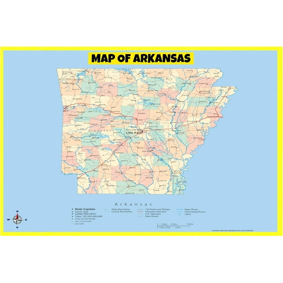 Arkansas Map Poster - Laminated Wall Map - Style A - 18x24 - Ideal for Classrooms and Homes – Features Bright Colors and Vivid Imagery