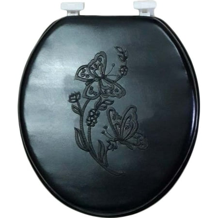- Dream Bath Soft Cushioned Round Front Toilet Seat with non-slip seat and quick-attach easy install hardware, Embossed Black