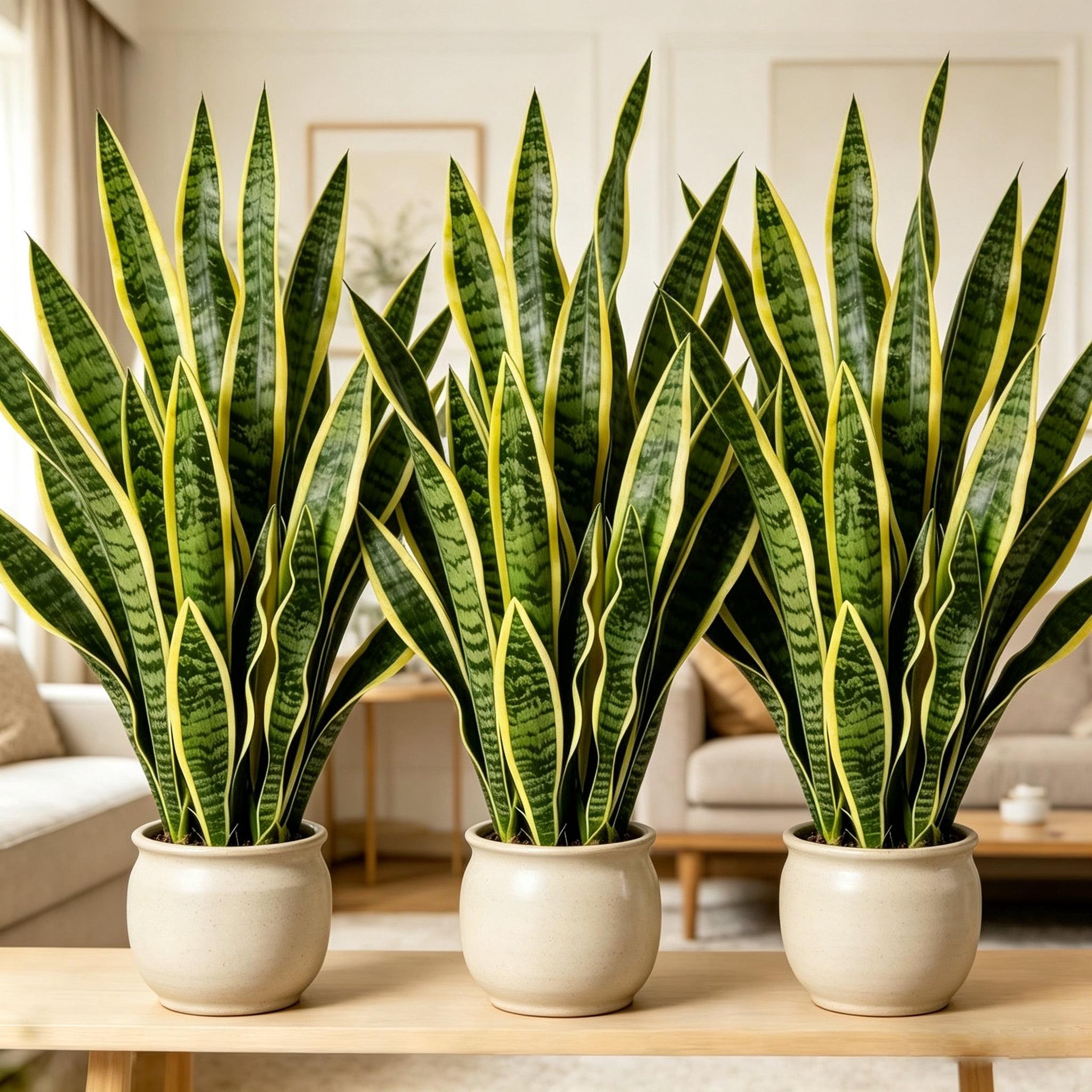 22.44in Artificial Snake Plants 3 Pack, UV Resistant Faux Sansevieria, No Pot, Indoor Outdoor Fake Snake Plant for Home Office Living Room Decor