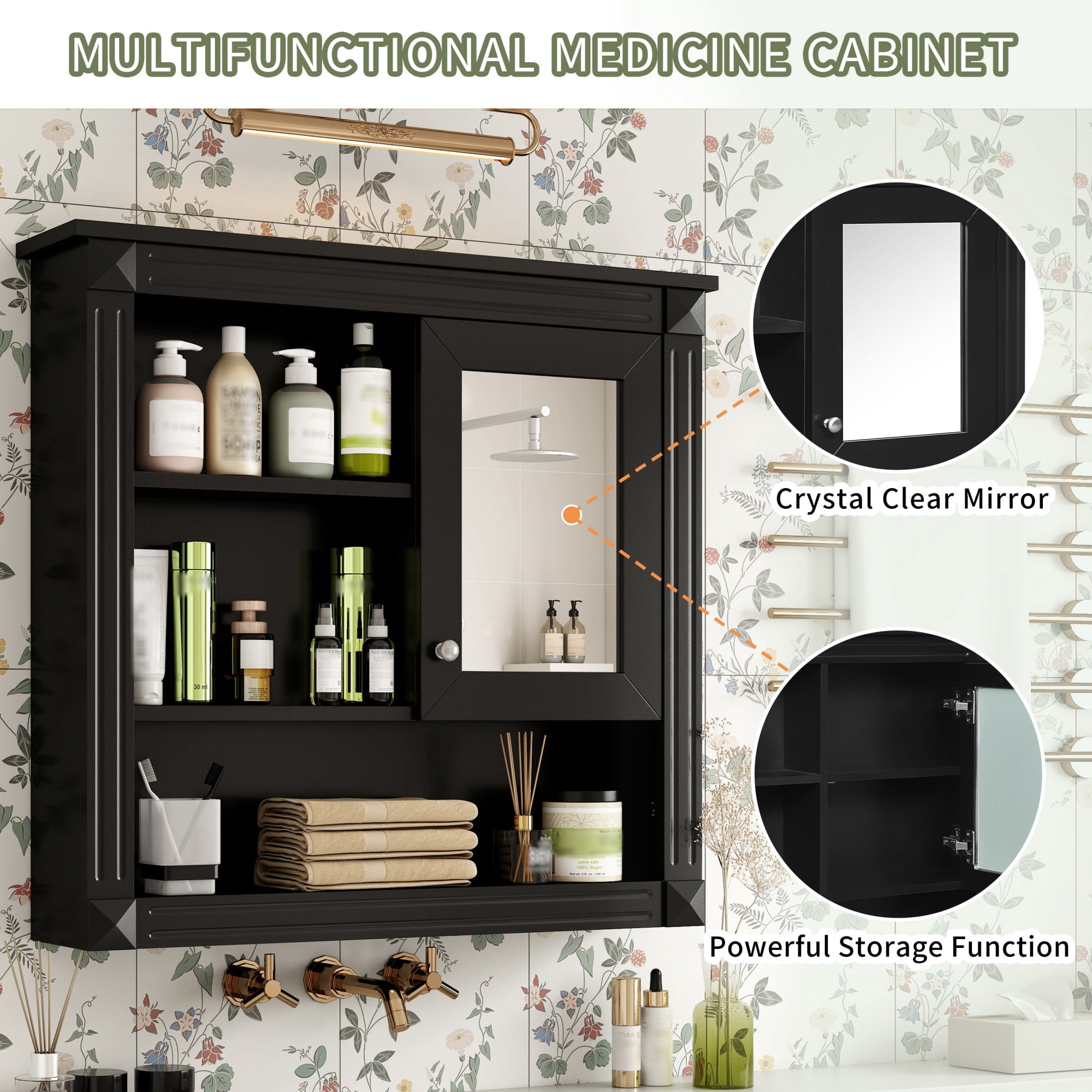 Bathroom Wall Cabinet with Mirror, 32'' Wall Mounted Medicine Cabinet with 4 Shelves, Mirrored Door Over Toilet Storage Cabinet& Adjustable Shelves