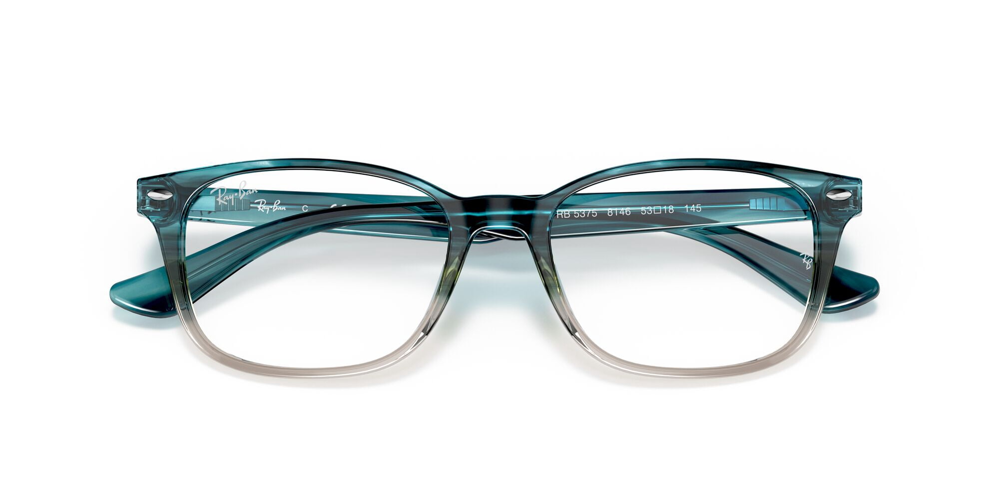 Ray-Ban RB5375 Optics Glasses, Prescription Eyeglasses with Case, Demo Lens/Gradient Turquoise Havana, Size 51