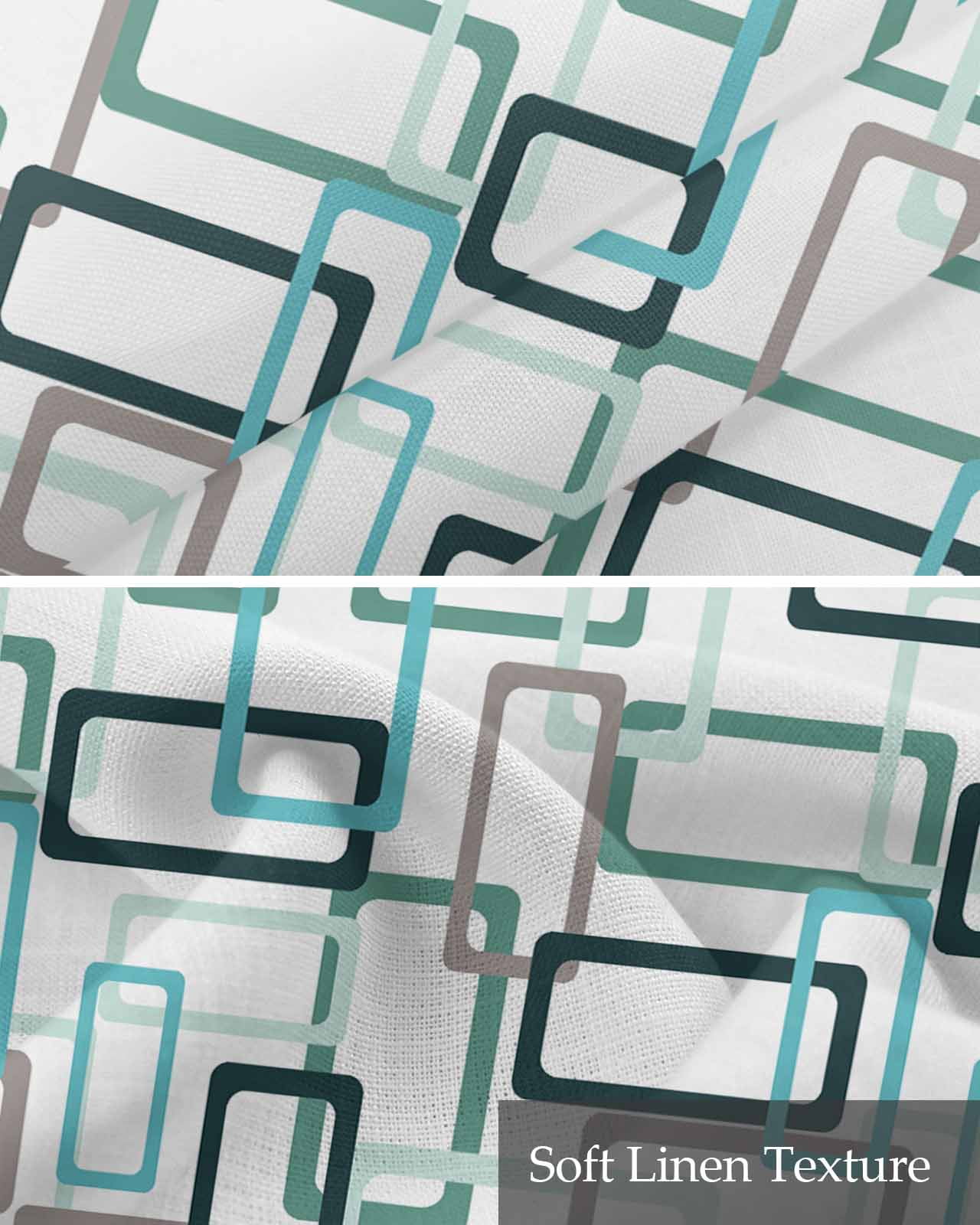 Aqua Green Linen Curtain Valance for Bedroom/Bathroom/Kitchen/Office/Living/Dining Room Windows, Geometric Black Grey Simple White Rod Pocket Topper Decorative Cafe Drapes Panel 54"x18"