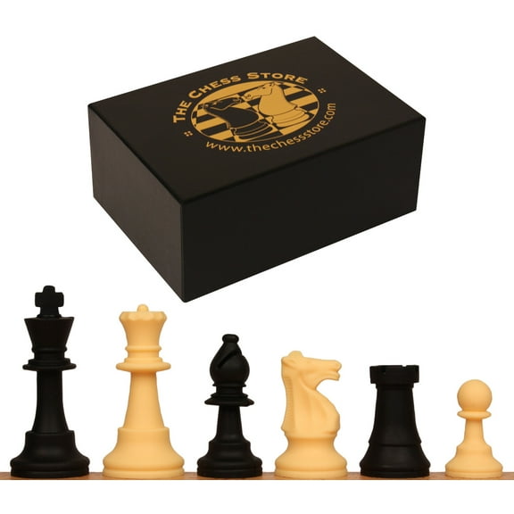 The Chess Store Club Special Tournament Size Silicone Chess Pieces Black & Camel with Extra Queens & Box - 3.75" King