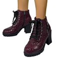 thumbnail image 5 of EKVAHL Women's Chunky Lace Up Booties Platform High Heel Ankle Boots with Side Zipper Round Toe Fashion Autumn Winter Shoes, 5 of 5