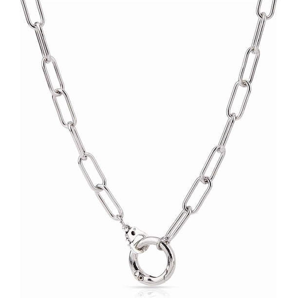 1 collar con soporte para anillos de 21,26 pulgadas de acero inoxidable con clip para papel, colgante redondo con cierre de esposas.
