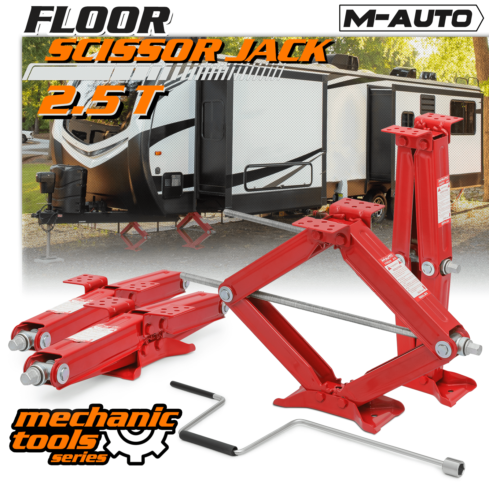 M-AUTO Set of 4 Scissor Jack, 2.5 Ton 5000lbs Heavy Duty Car Jack Tire Repair Tools Kit, RV Trailer Stabilizer Leveling Scissor Jacks with Handle, Red