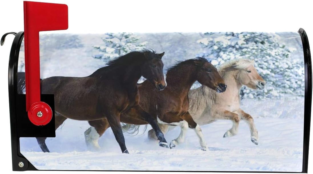 A Horse Running The Snow Magnetic Mailbox Cover MailWraps Garden Yard Home Decor for Outside Standard Size-18"x 20.8"