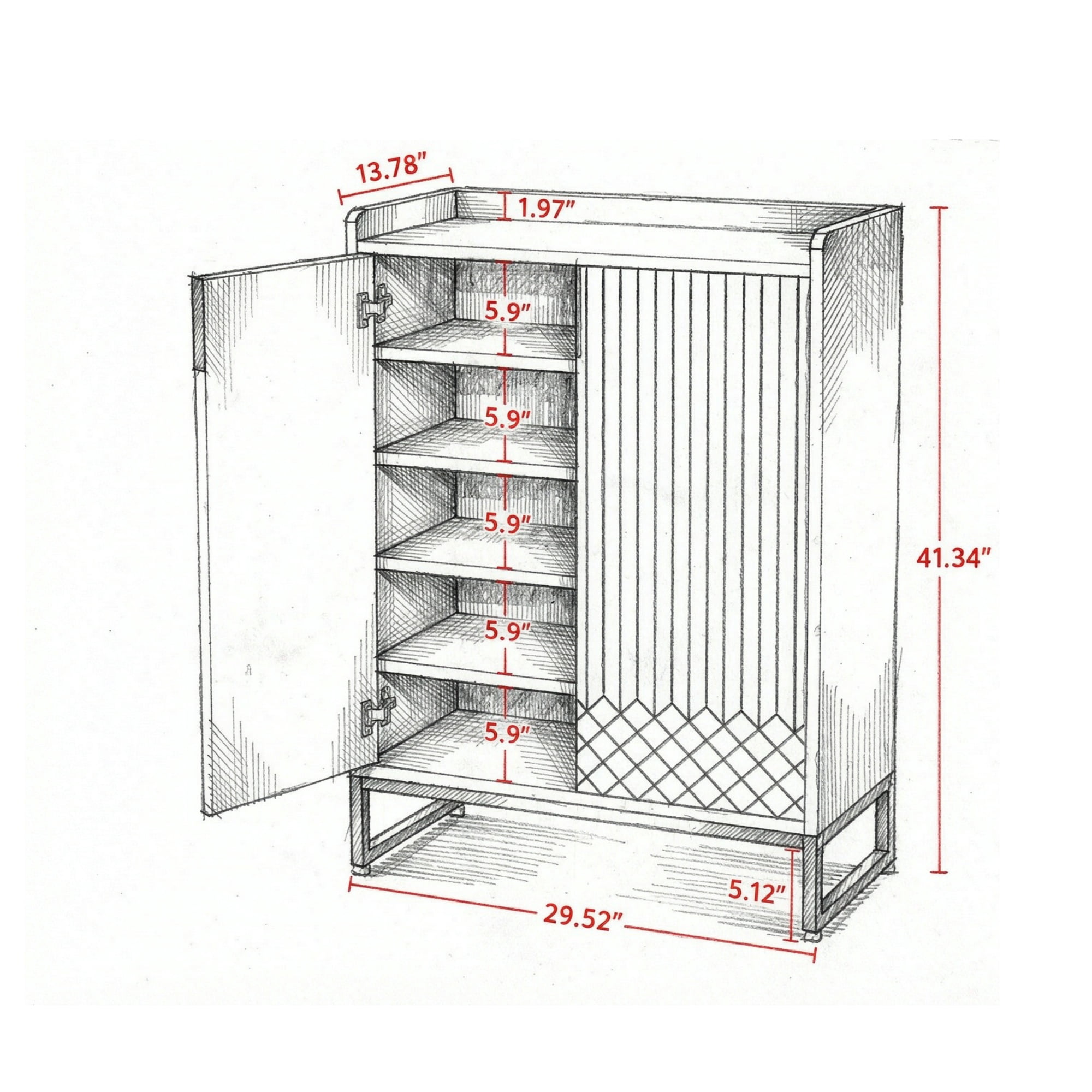 Modern Shoe Cabinet with Doors, 5-Tier Shoe Rack Organizer with Adjustable Shelves, Fits 15-20 Pairs