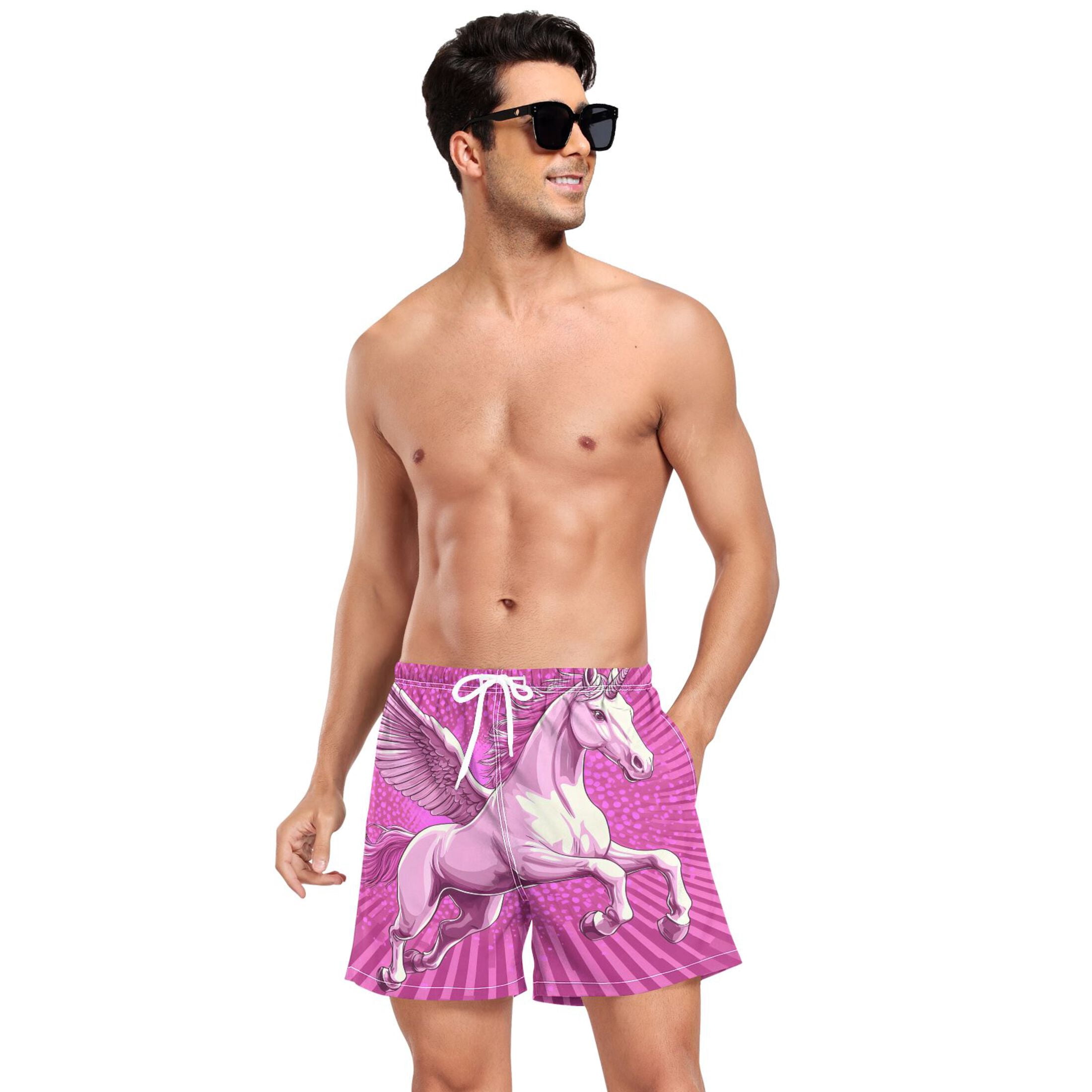joogoo Men's Unicorn2 Swim Trunks with Liner Pocket Beach Shorts Large