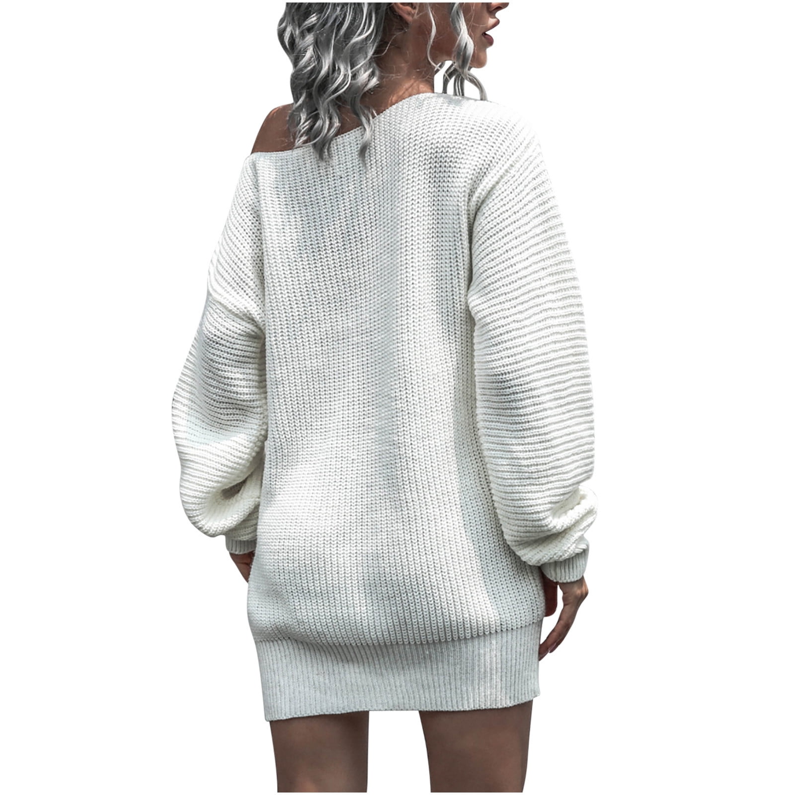 Sentmoon Casual Sweater Dress for Women Long Sleeve Off Shoulder Fall Dresses for Women 2024 Cold Shoulder Fashion Knitted Short Dresses,Fit & Flare Workout A-line Dresses White L