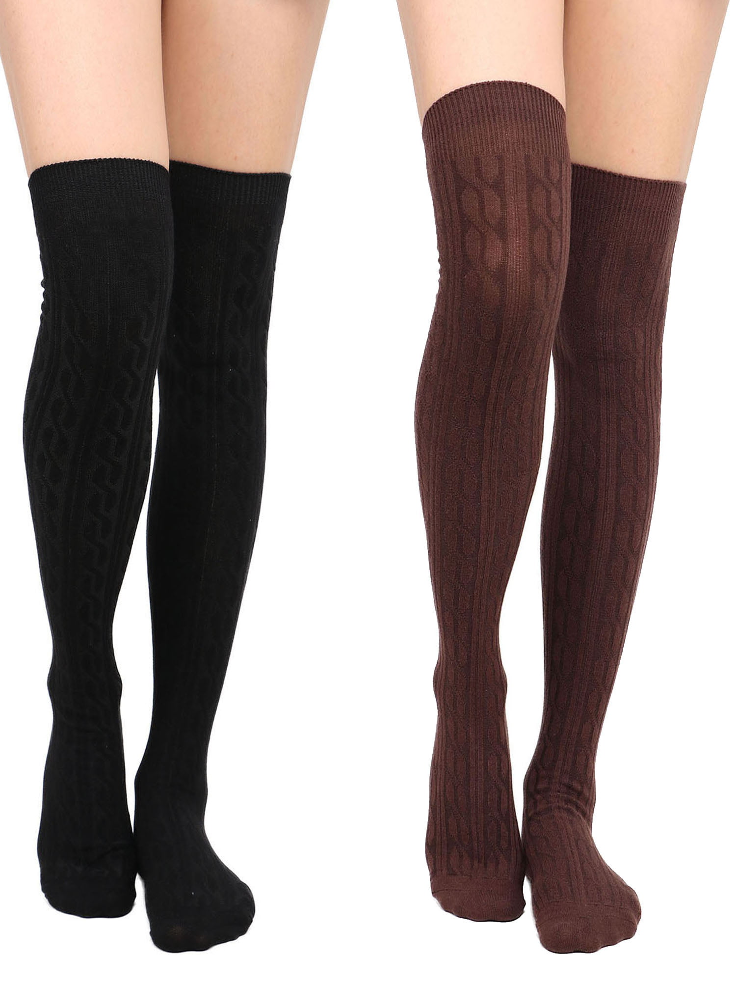 Thigh High Socks Women Soft Warm Knit Knee High Winter Socks - 2 Packs ...