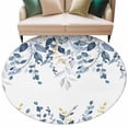 thumbnail image 2 of Navy Blue Eucalyptus Leaves Round Living Room Rugs 8 ft, Farm Plant Country Watercolor Washable Large Area Rug with Non-Slip Sturdy Edge Binding Round Carpet for Dining Room Kitchen Office, 2 of 9