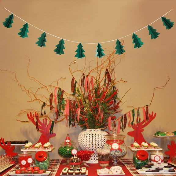 Masteelf Green 3D Christmas Tree Banner Garland Paper Party Decoration with 10 Pieces for Holiday Celebrations 2.4m