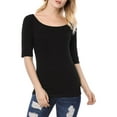 thumbnail image 4 of INSPIRE CHIC Women's Boat Neck Tops Half Sleeves Fitted Layering Soft T-Shirt S Black, 4 of 9