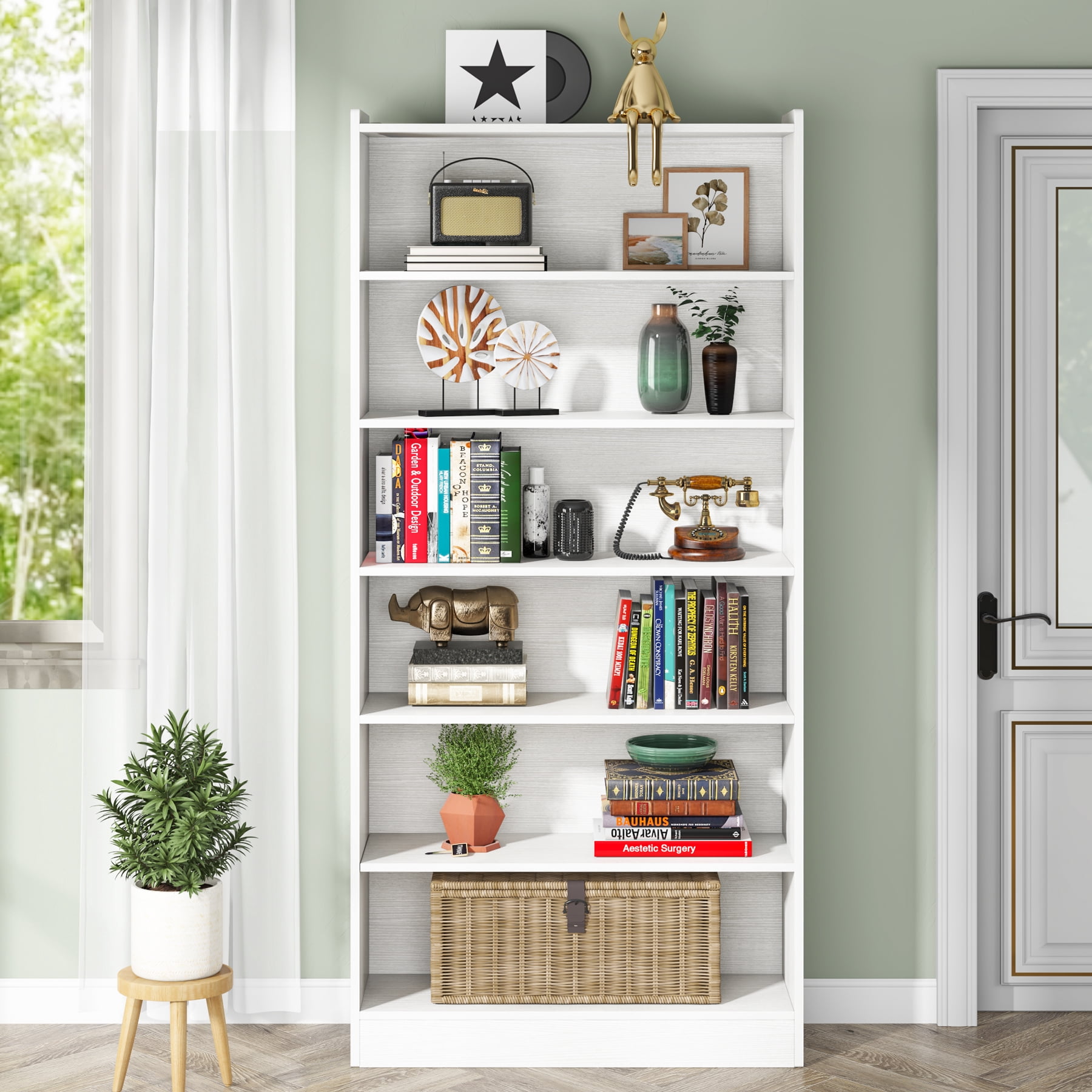Tribesigns 72-inch Tall Bookcase, 6-Tier White Bookshelf, Large Open Bookcases Wood for Bedroom Living Room