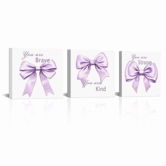 12"x12"x3PCS Framed Canvas Prints Wall Art You Are Brave Inspirational Quotes Cute Bow Decor Painting for Teen Girls Room Living Room Office