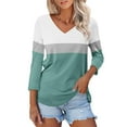 thumbnail image 2 of Texiao Women's V Neck 3/4 Sleeve Tops Color Block/Solid Shirts Basic Summer Tees, 2 of 7
