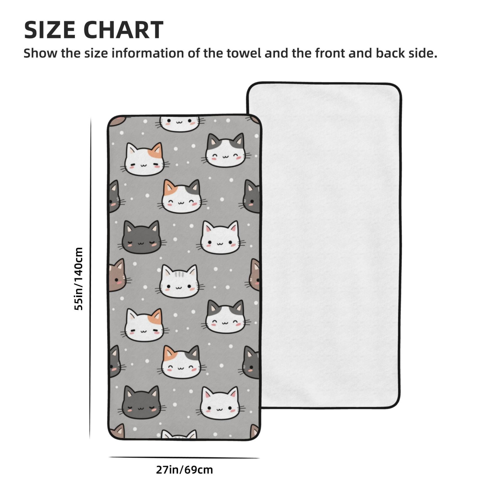 Cotton Bath Towels for Bathroom - Elegant Cartoon Cute Cat Face Microfiber Quick Dry Towels for Body Bath Sheets, Personalized Beach Towel, Soft Shower Towels for Travel Home Beach 27*55in